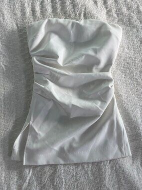 Chic White Asymmetrical Strapless Top